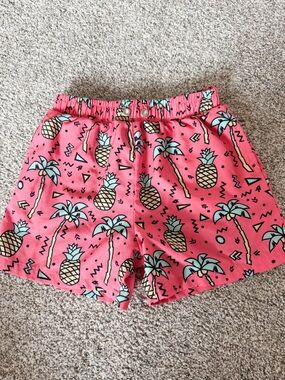 Boys Pink Pineapple Print with built in spandex shorts sz 7 swim trunks